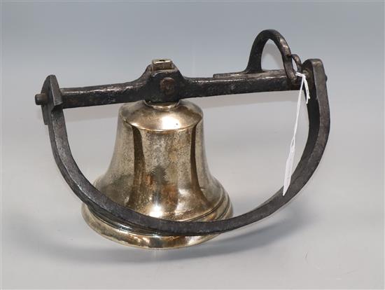An external brass school bell, rope operated height 18cm